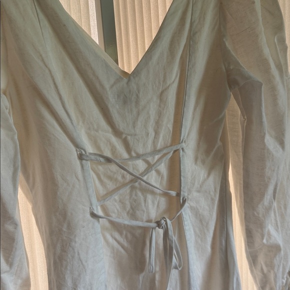 Lena White Linen mini dress NWOT Size Medium Puff Sleeve - Picture 5 of 6